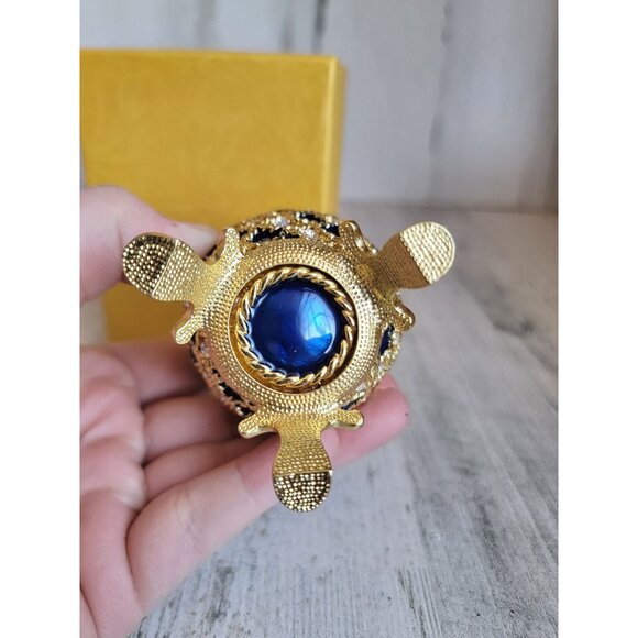 Blue trinket box egg golden enameled hinged Easter home decor unique - Picture 9 of 13